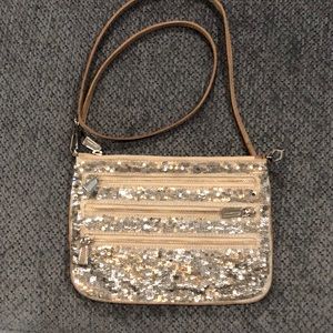 Rebecca Minkoff Sequin Crossbody Bag in Silver and Tan
